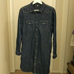 Muji Jean shirt dress with white buttons